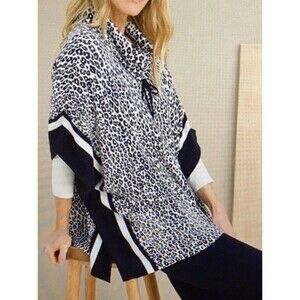 Chico’s Cashmere Blend Poncho Cowl Neck Leopard Print Sweater Cape Size LG/XL